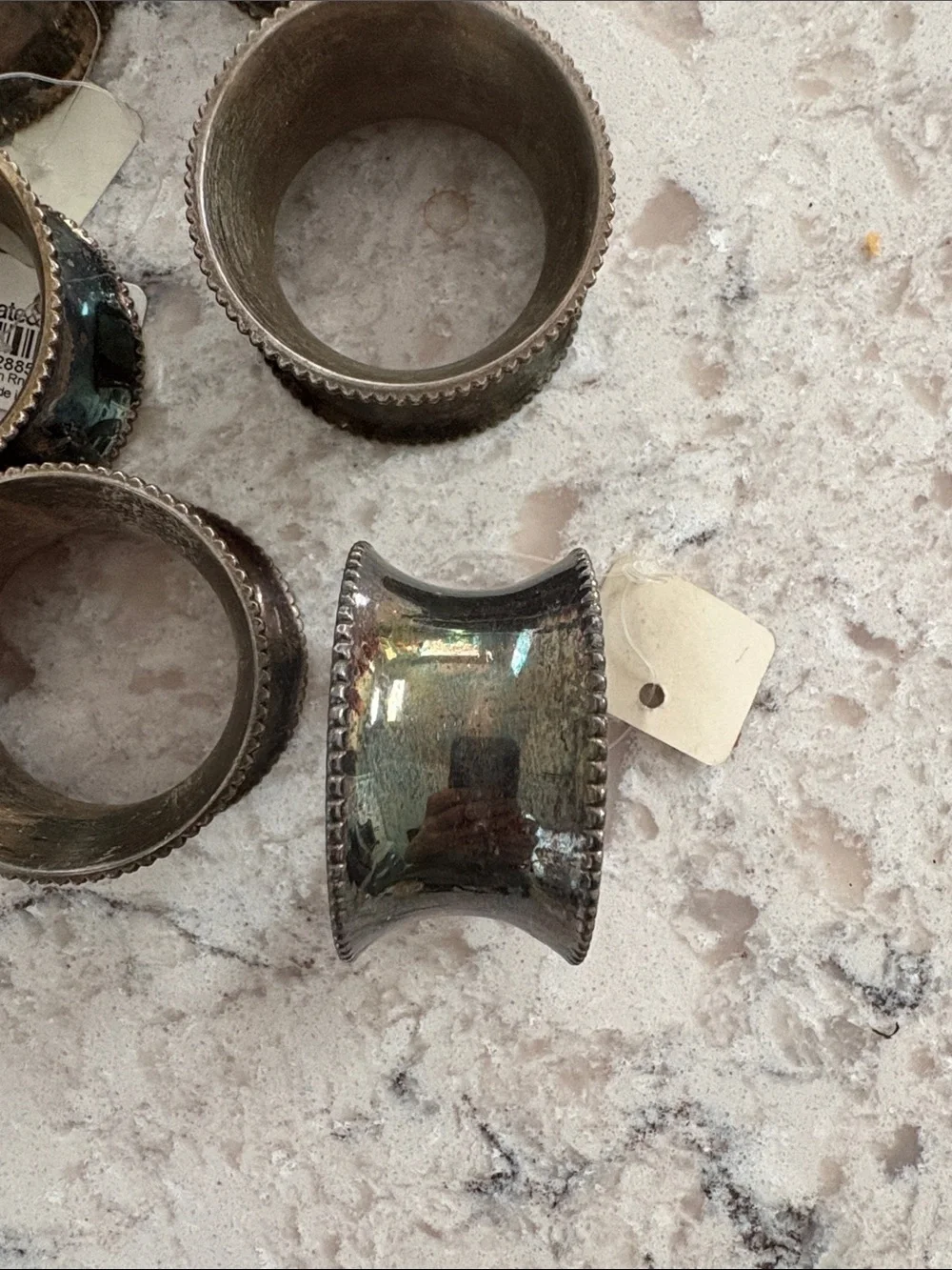 Crate & Barrel Silver Beaded Napkin Ring Set of 12